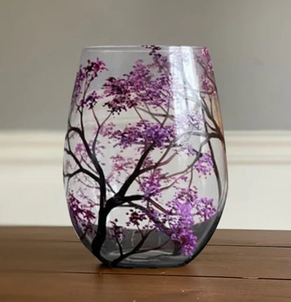 Saisora | Handbemalte Weingläser 4er-Set mit Vier-Jahreszeiten-Baummotiven