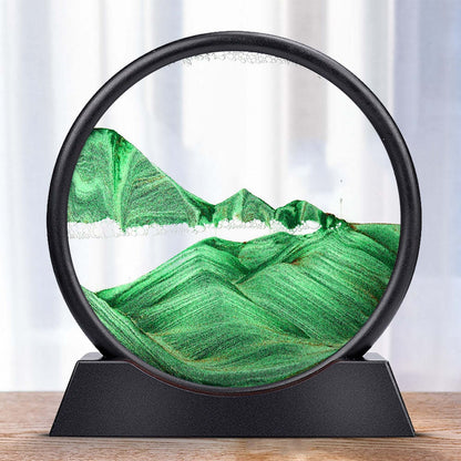 Dunvia | Bewegtes Sandbild im Glasrahmen als Dekoration für Schreibtisch und Regal