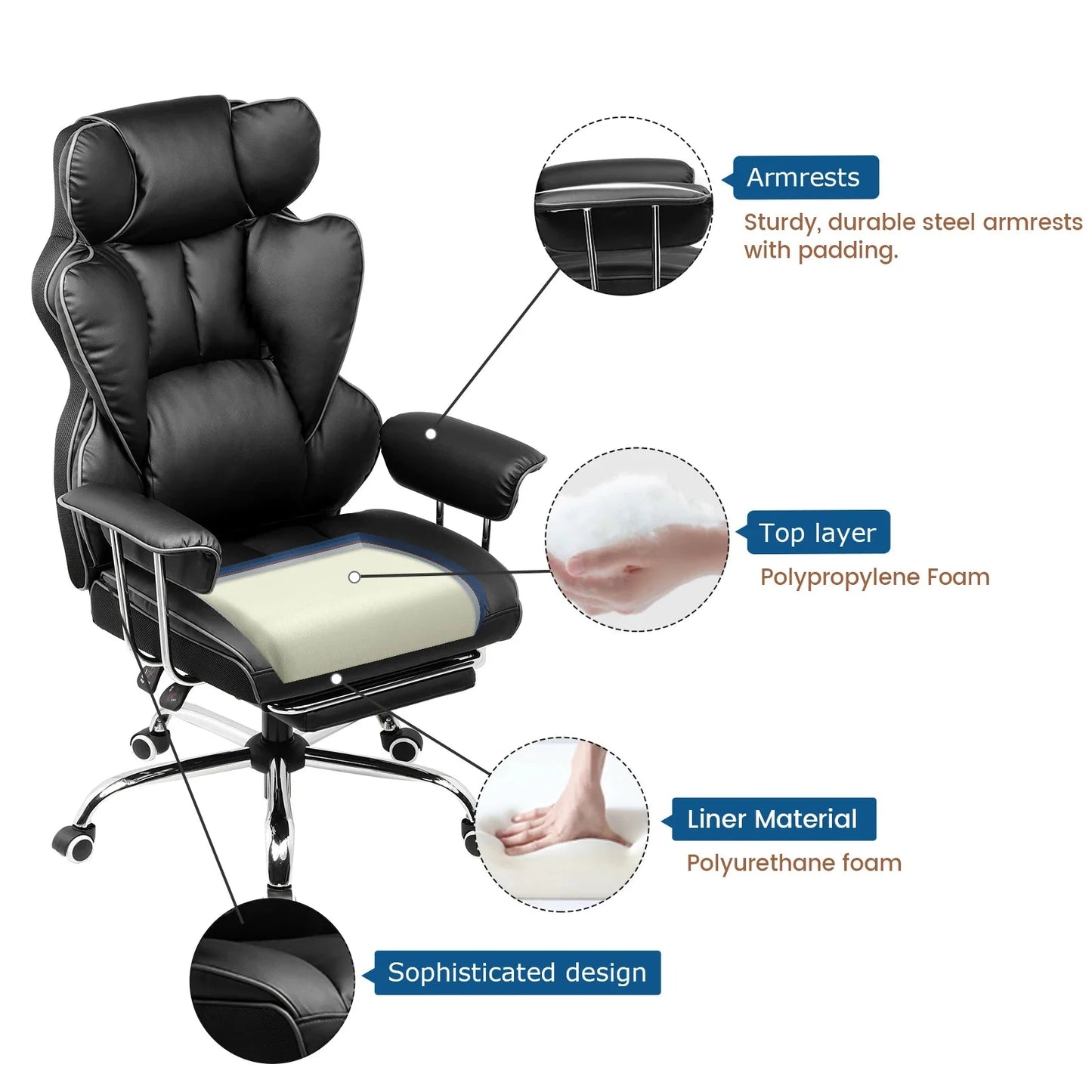 Valona – Ergonomic Fabric Gaming Chair with Footrest & Springy Seat Cushion