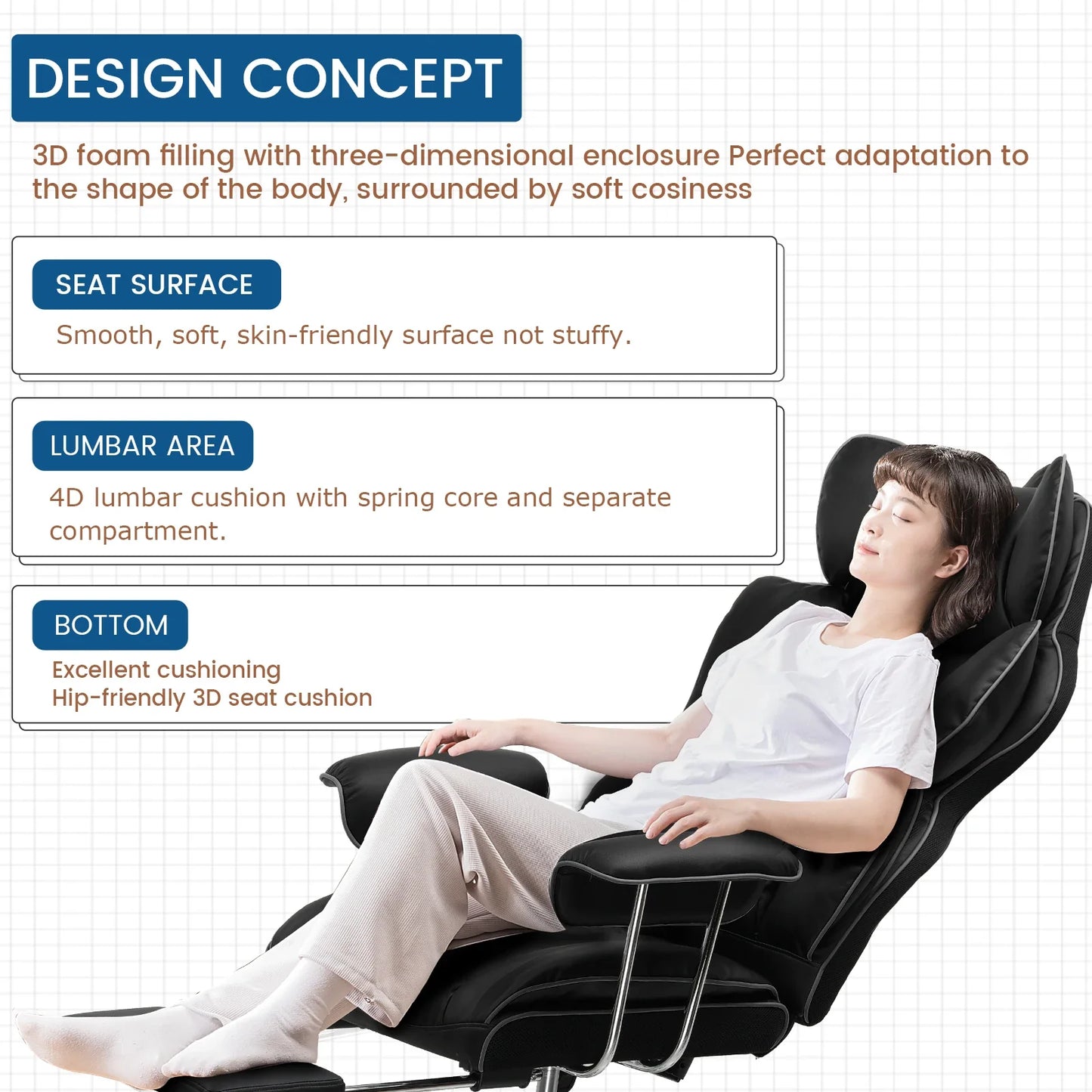 Valona – Ergonomic Fabric Gaming Chair with Footrest & Springy Seat Cushion