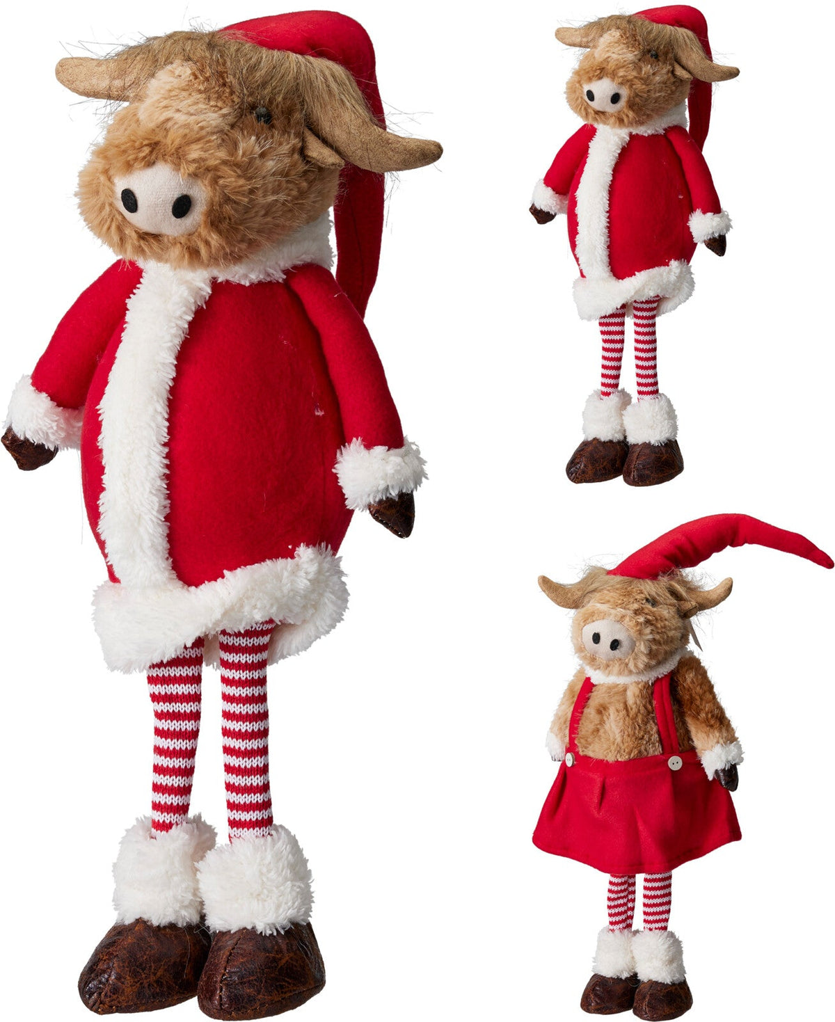 Mossla | Bue delle Highlands in peluche da seduto per Natale con cappello, 66 cm