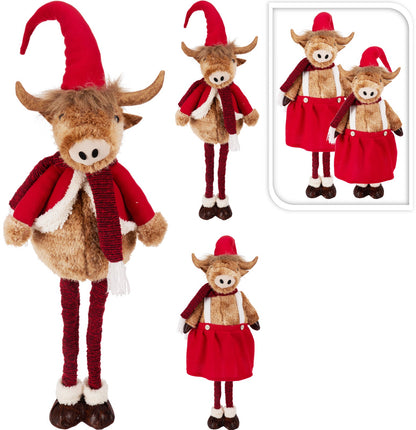 Moorva | Vaca de las Highlands navideña de peluche, patas telescópicas