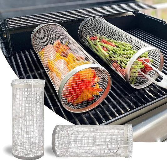 GrillSpinz Set 2 tamburi BBQ | Cestello rotante in acciaio inox per verdure, carne e frutti di mare