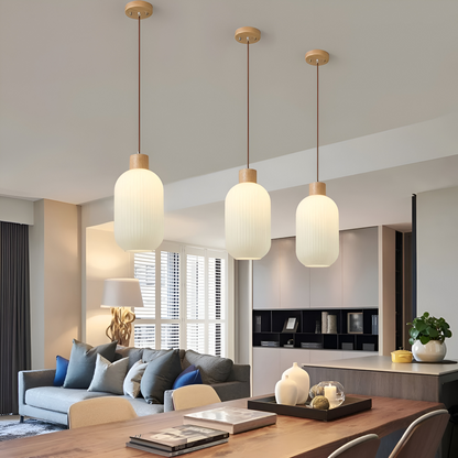 AkariLuxe Lampada a sospensione – Elegante lampada a sospensione in vetro bianco rigato in stile Japandi