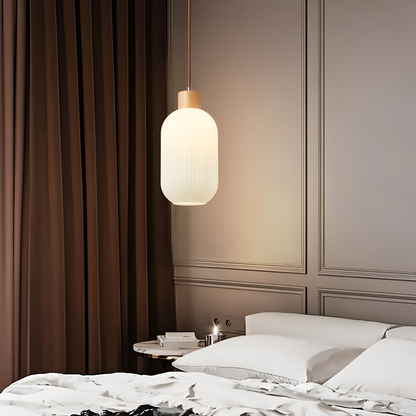 AkariLuxe Lampada a sospensione – Elegante lampada a sospensione in vetro bianco rigato in stile Japandi