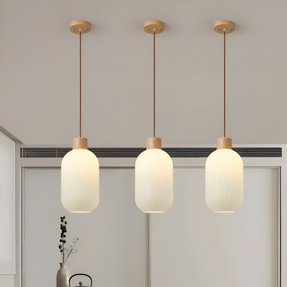 AkariLuxe Lampada a sospensione – Elegante lampada a sospensione in vetro bianco rigato in stile Japandi