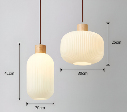AkariLuxe Lampada a sospensione – Elegante lampada a sospensione in vetro bianco rigato in stile Japandi