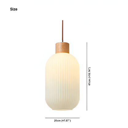 AkariLuxe Lampada a sospensione – Elegante lampada a sospensione in vetro bianco rigato in stile Japandi