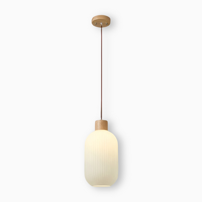AkariLuxe Lampada a sospensione – Elegante lampada a sospensione in vetro bianco rigato in stile Japandi