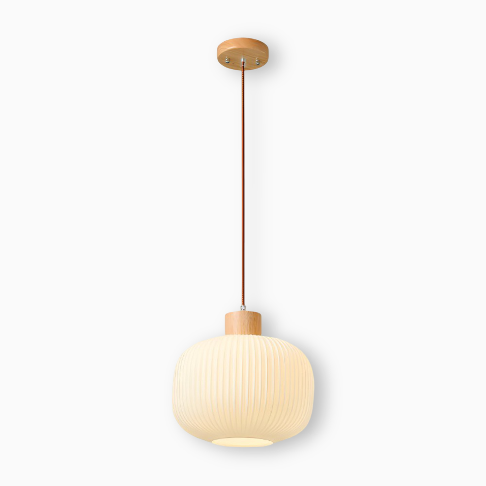 AkariLuxe Lampada a sospensione – Elegante lampada a sospensione in vetro bianco rigato in stile Japandi