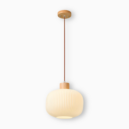 AkariLuxe Lampada a sospensione – Elegante lampada a sospensione in vetro bianco rigato in stile Japandi