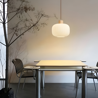 AkariLuxe Lampada a sospensione – Elegante lampada a sospensione in vetro bianco rigato in stile Japandi