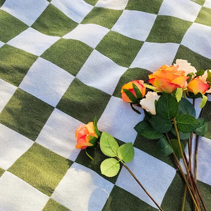 Coperta da picnic a quadri | Coperta per tutto l'anno con frange | 130x180 cm | Misto microfibra