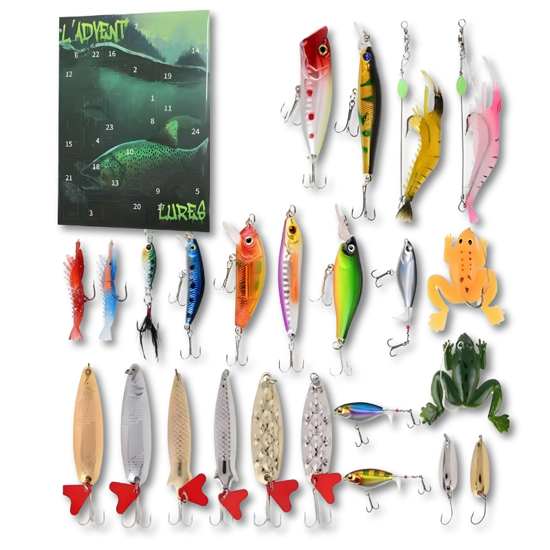 Koderia | Calendario de Adviento de pesca con 24 señuelos de metal y plástico