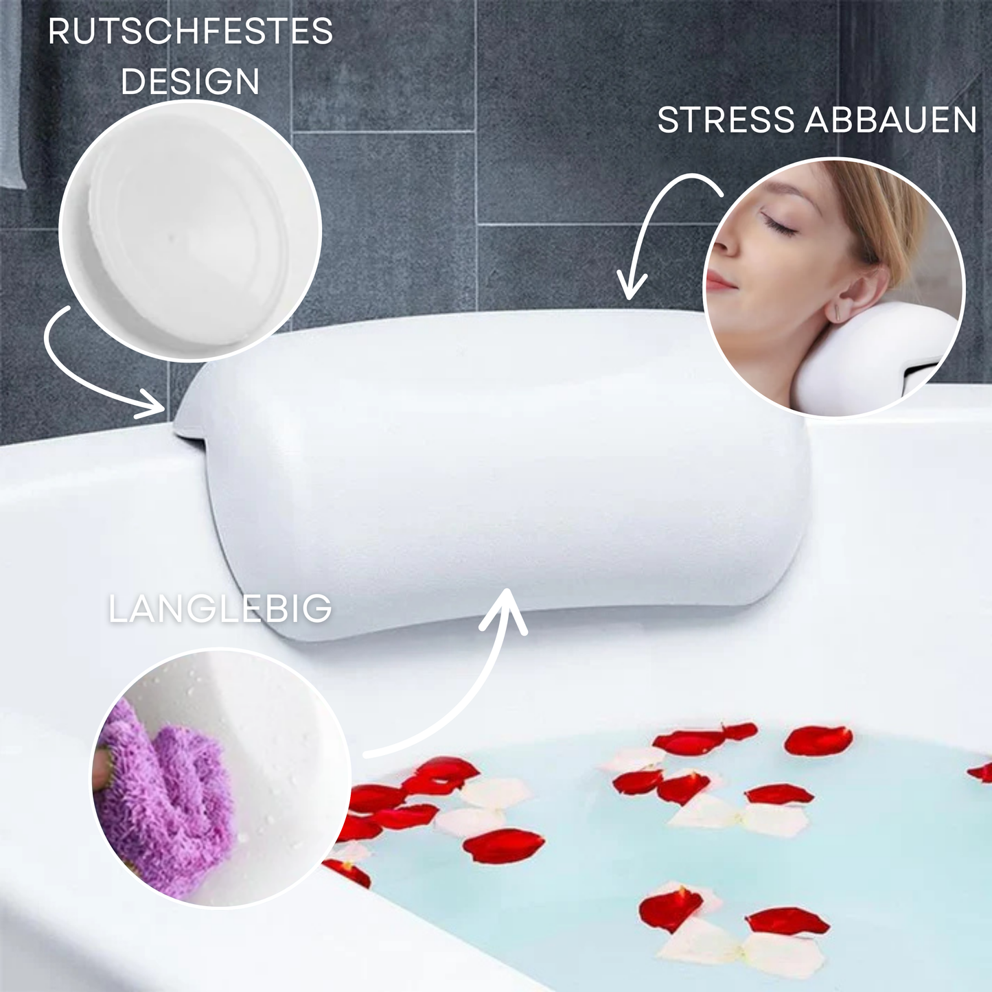 Nuvoria Spa | Ergonomic, Non-Slip Bath Pillow for Relaxing Full Baths