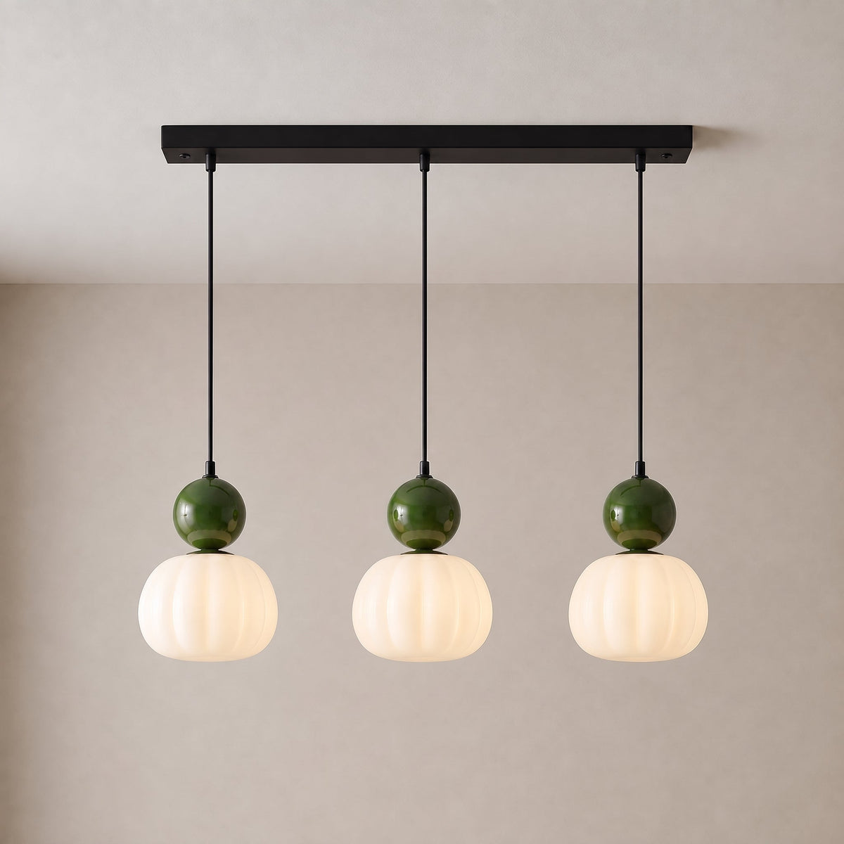 Fluvena | Art Deco Pendelleuchte mit geriffeltem Acrylschirm, 1 oder 3 Leuchten
