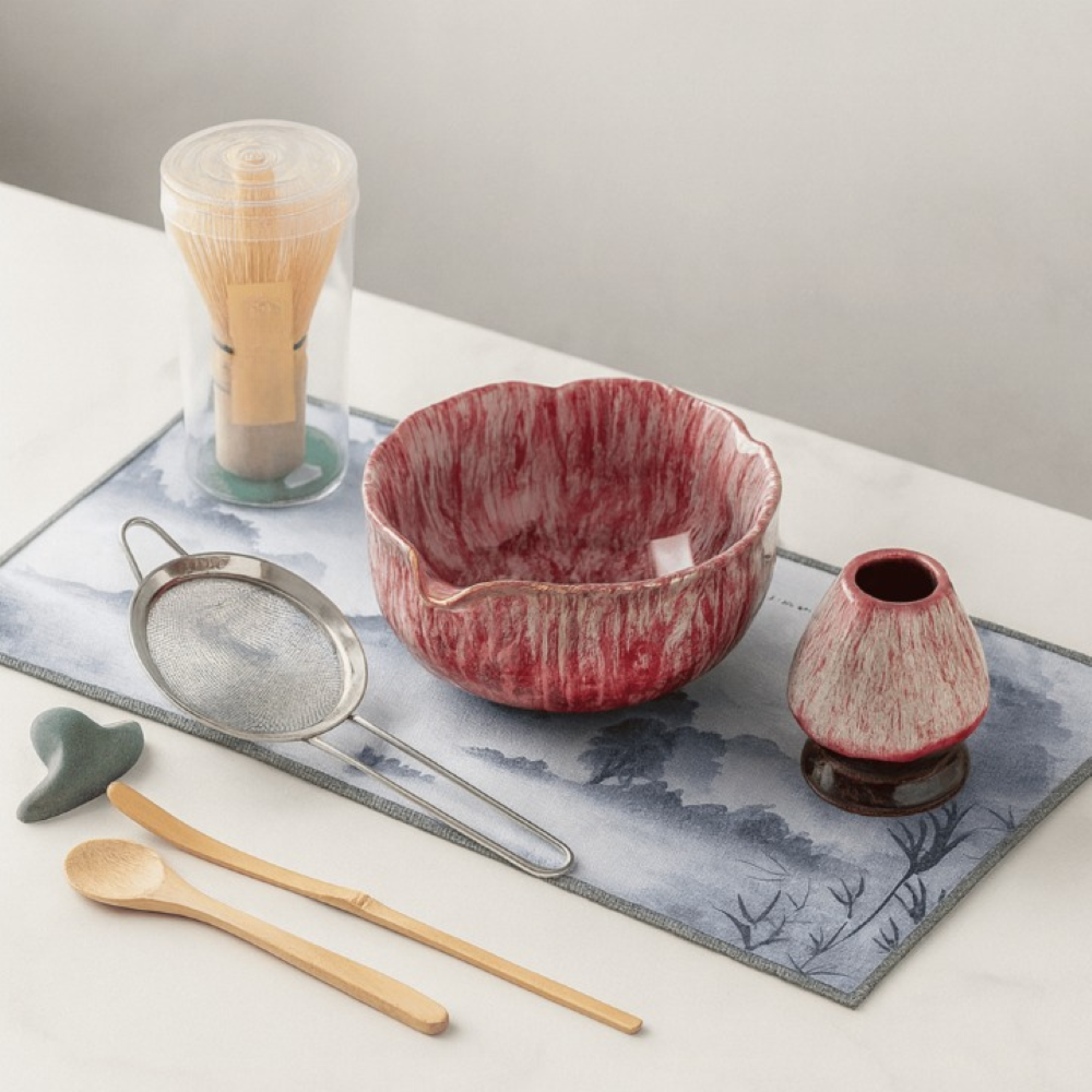Set Matcha 8 pezzi | Ciotola in ceramica fatta a mano 550 ml | Con accessori in bambù
