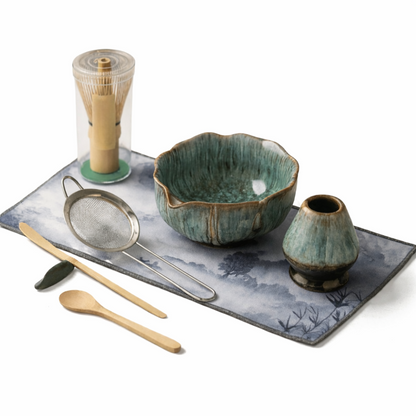 Set Matcha 8 pezzi | Ciotola in ceramica fatta a mano 550 ml | Con accessori in bambù