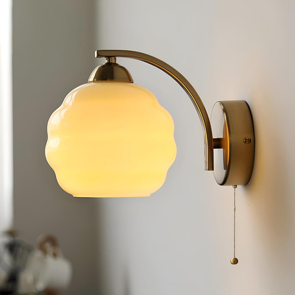 MilkyLume – Artistic Art Deco Style Wall Light in Milk Glass & Metal