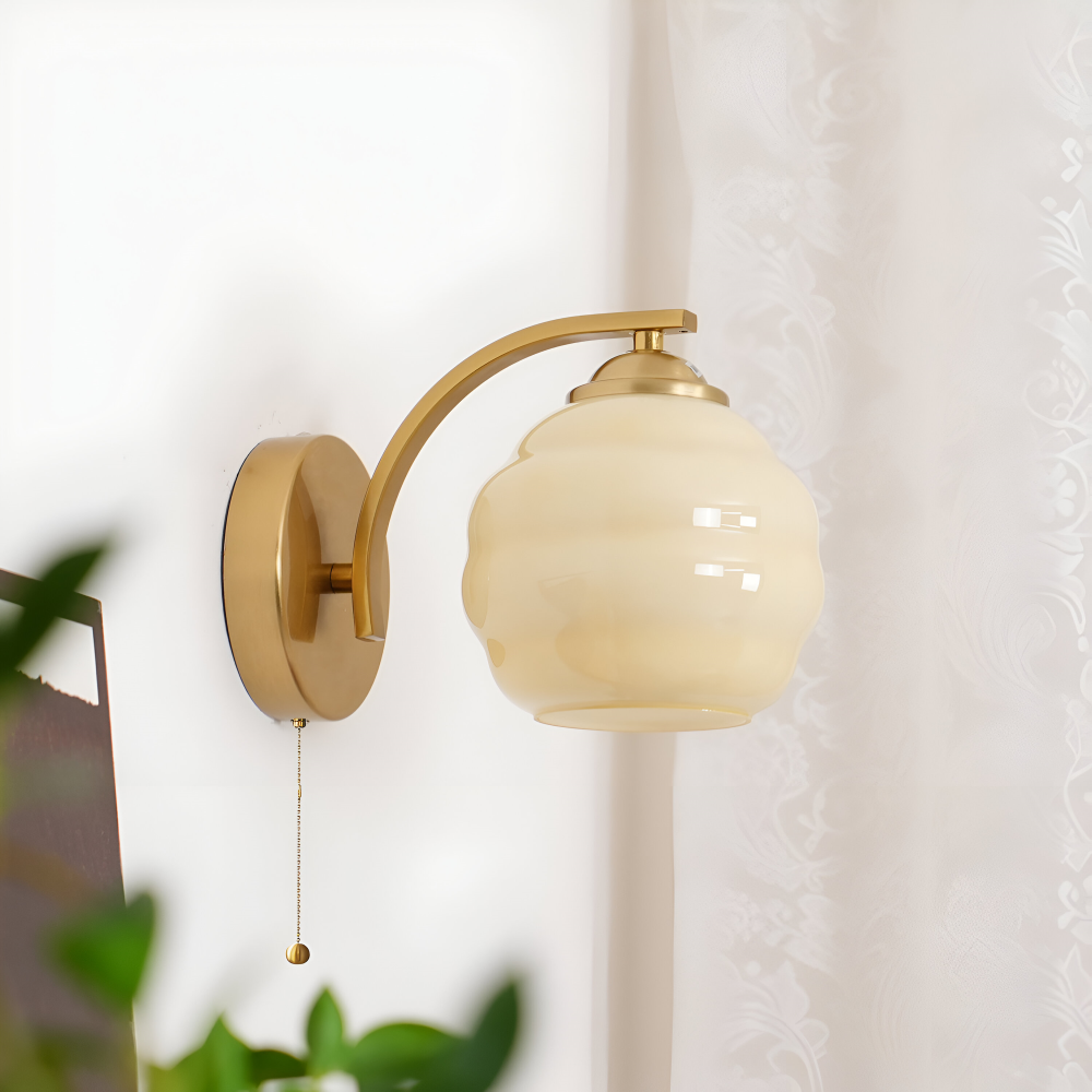 MilkyLume – Artistic Art Deco Style Wall Light in Milk Glass & Metal