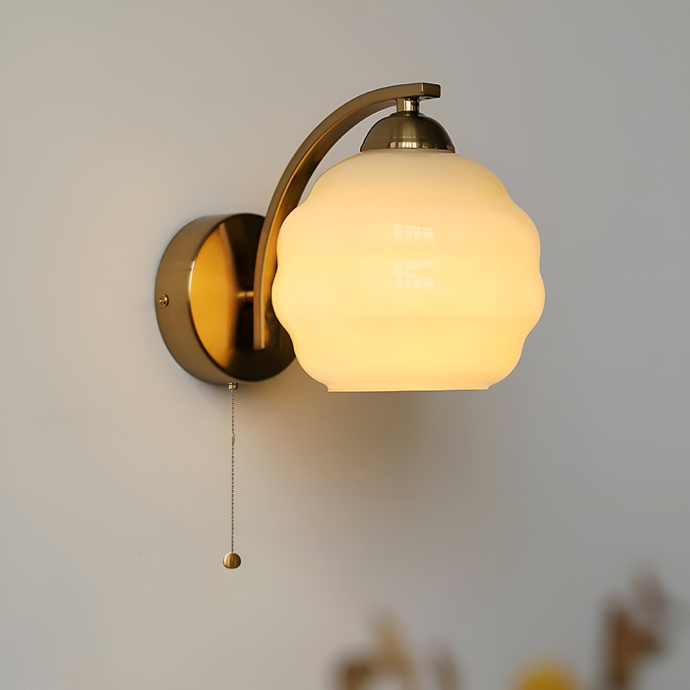 MilkyLume – Artistic Art Deco Style Wall Light in Milk Glass & Metal