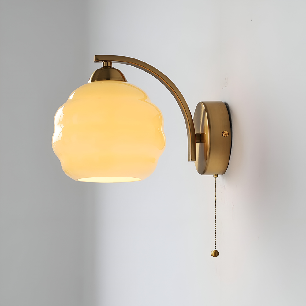 MilkyLume – Artistic Art Deco Style Wall Light in Milk Glass & Metal