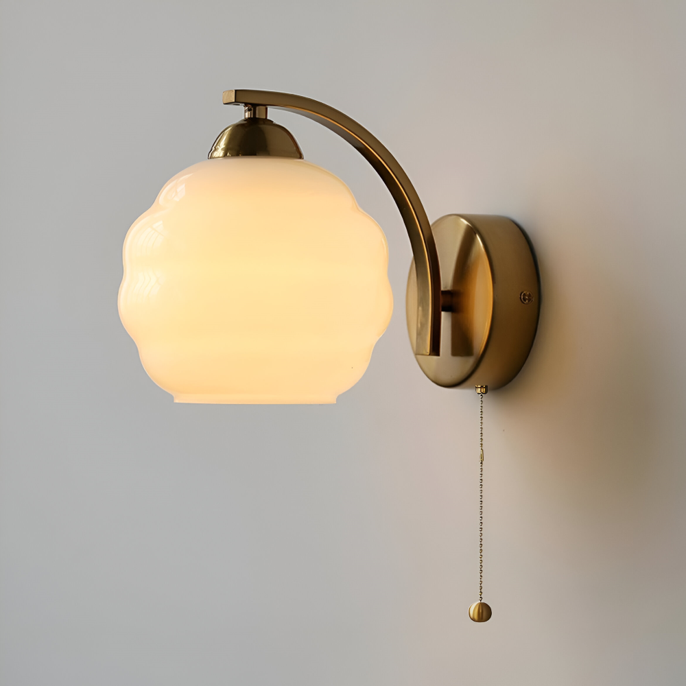 MilkyLume – Artistic Art Deco Style Wall Light in Milk Glass & Metal