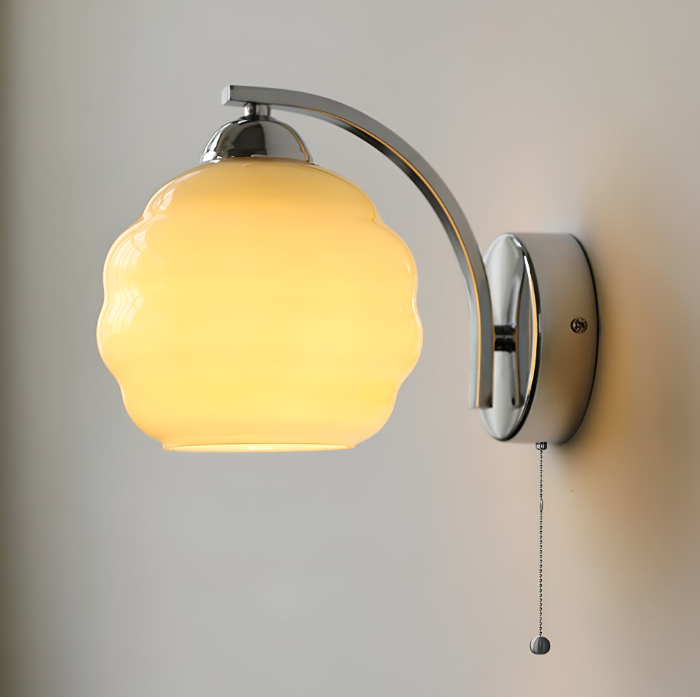 MilkyLume – Artistic Art Deco Style Wall Light in Milk Glass & Metal