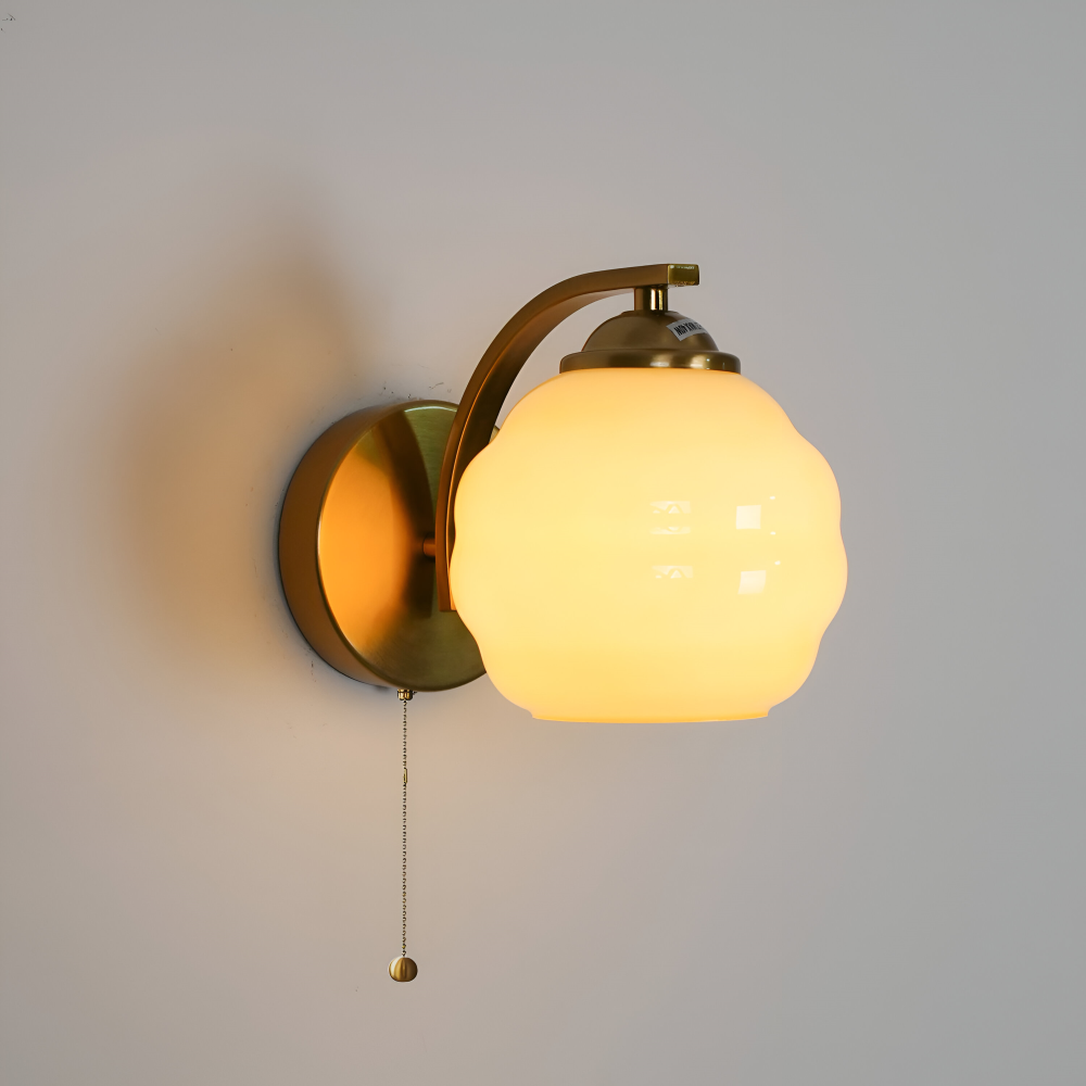 MilkyLume – Artistic Art Deco Style Wall Light in Milk Glass & Metal