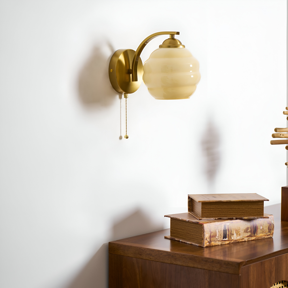 MilkyLume – Artistic Art Deco Style Wall Light in Milk Glass & Metal