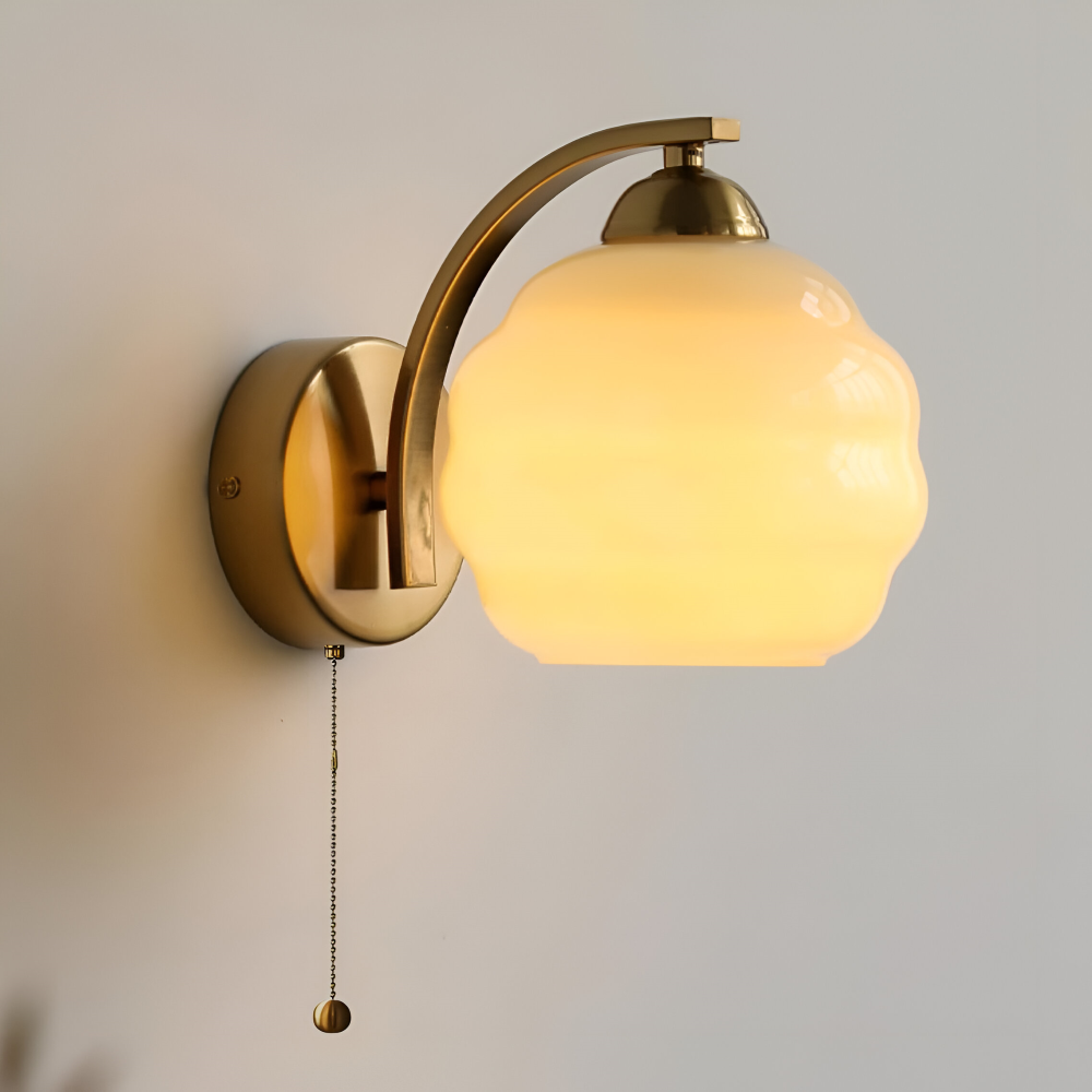 MilkyLume – Artistic Art Deco Style Wall Light in Milk Glass & Metal