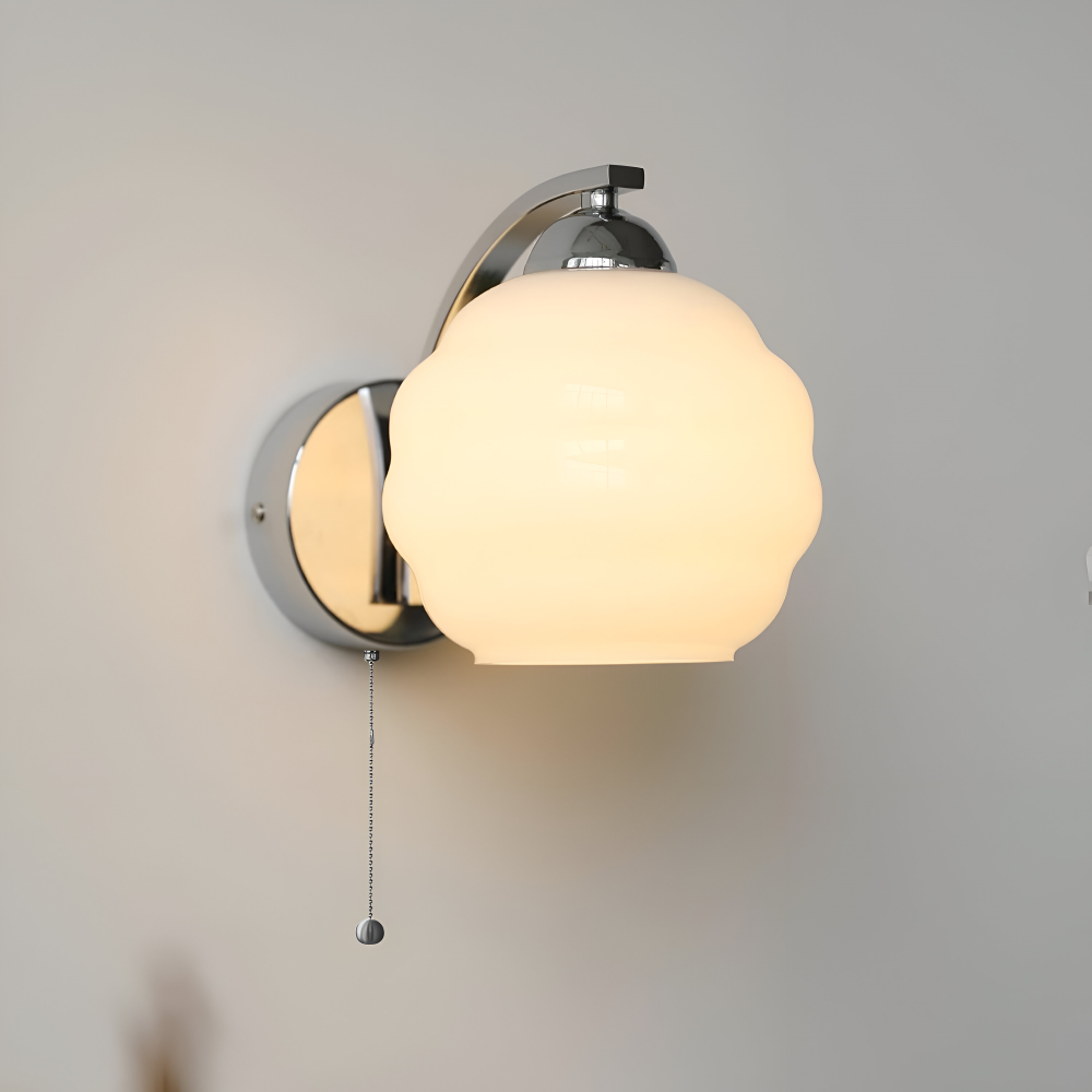 MilkyLume – Artistic Art Deco Style Wall Light in Milk Glass & Metal