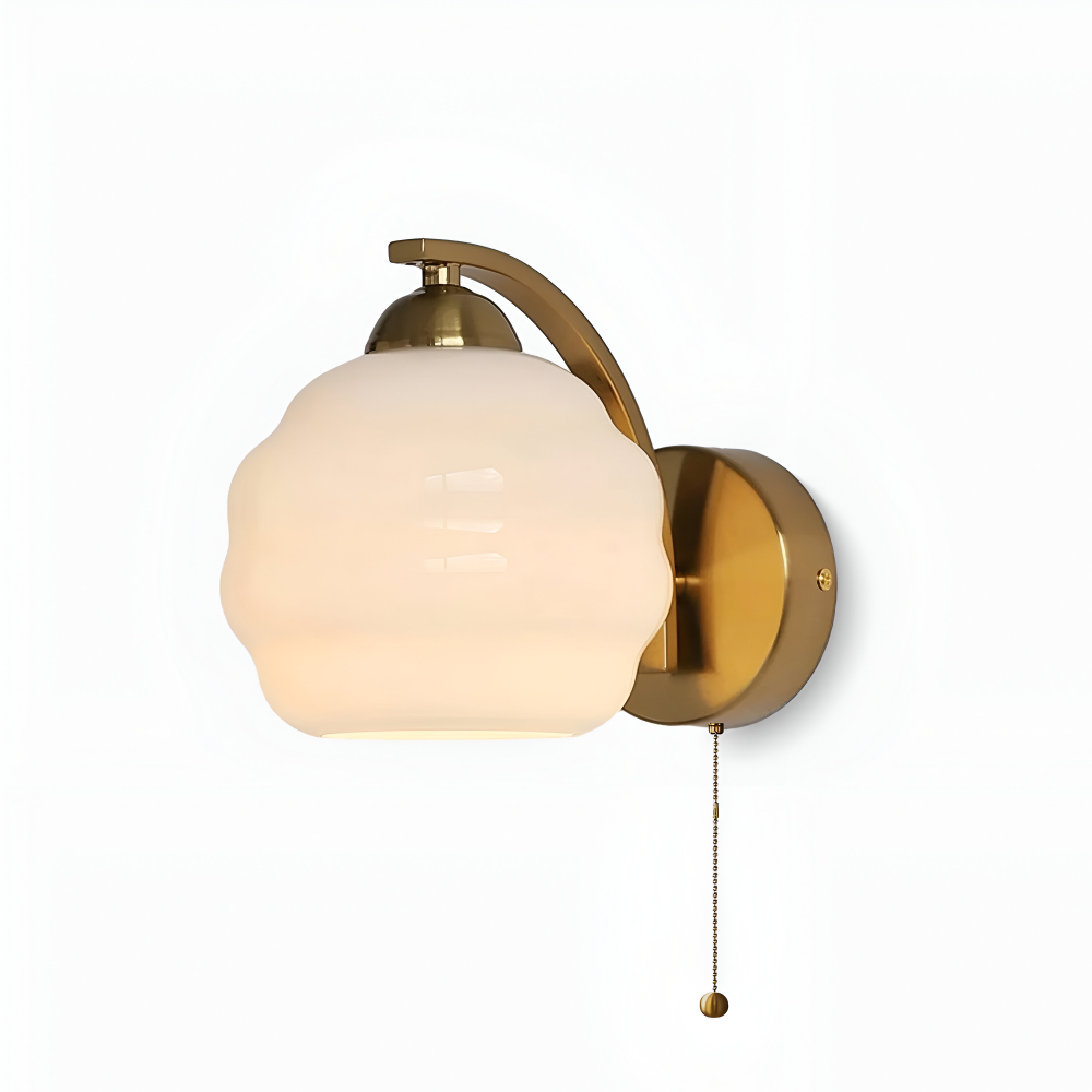 MilkyLume – Artistic Art Deco Style Wall Light in Milk Glass & Metal