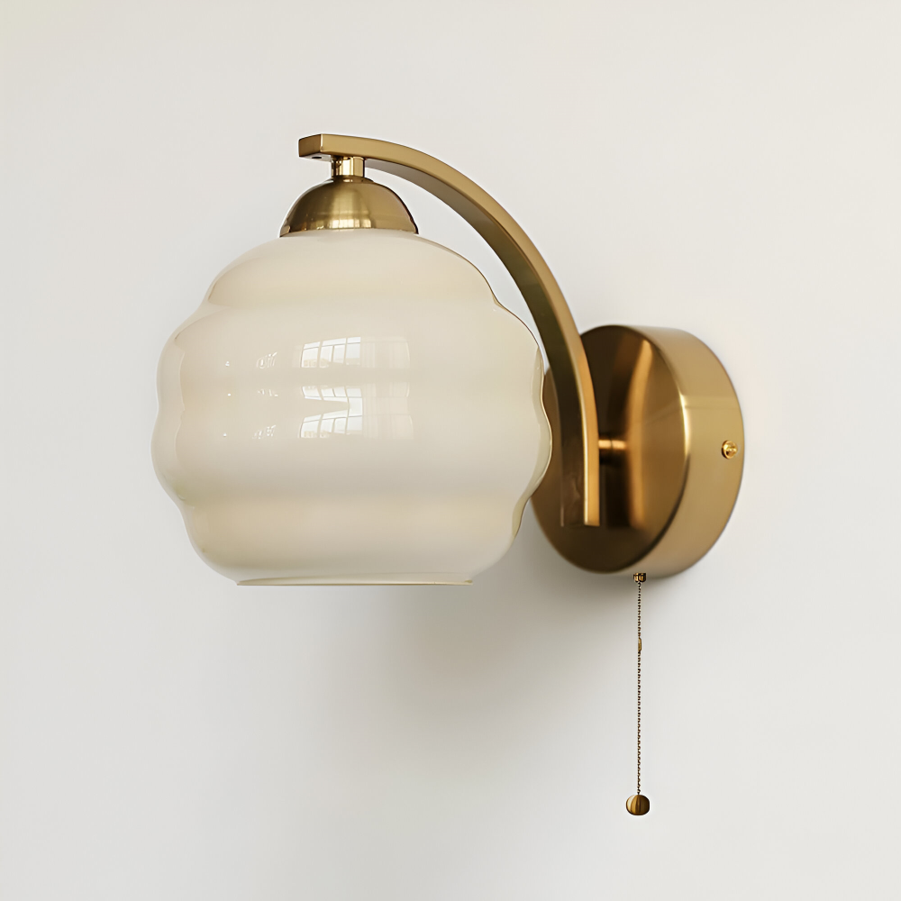 MilkyLume – Artistic Art Deco Style Wall Light in Milk Glass & Metal