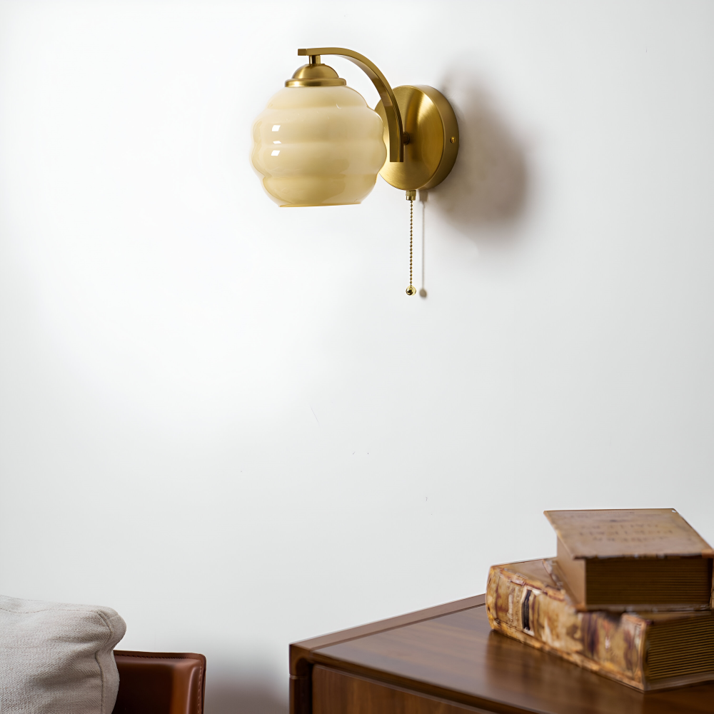 MilkyLume – Artistic Art Deco Style Wall Light in Milk Glass & Metal