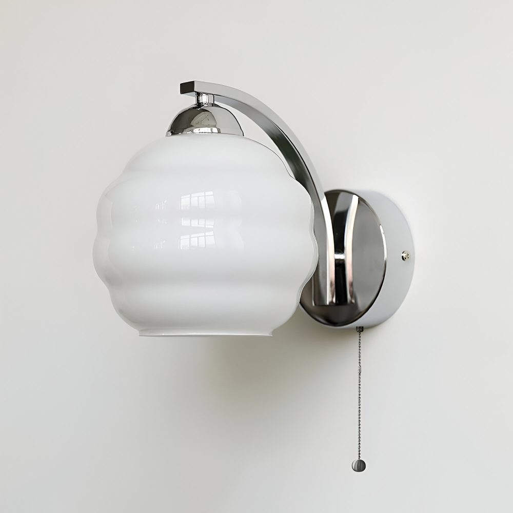 MilkyLume – Artistic Art Deco Style Wall Light in Milk Glass & Metal