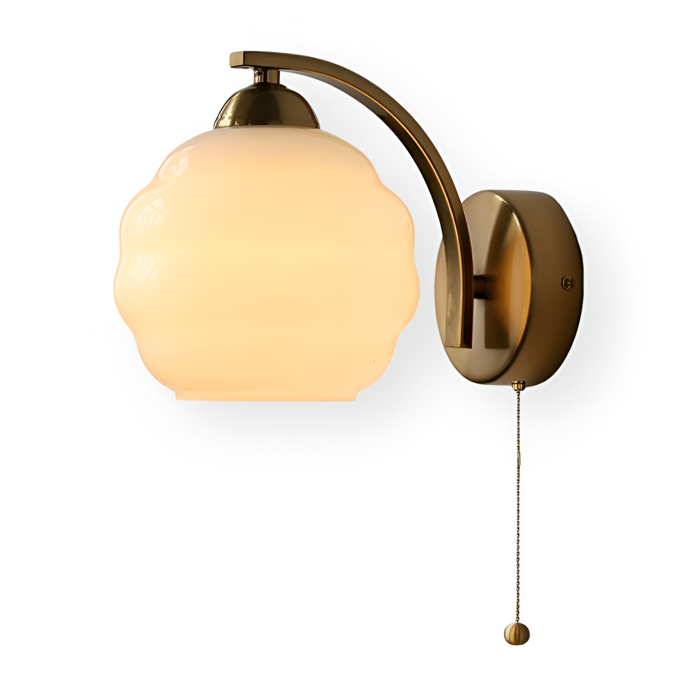 MilkyLume – Artistic Art Deco Style Wall Light in Milk Glass & Metal