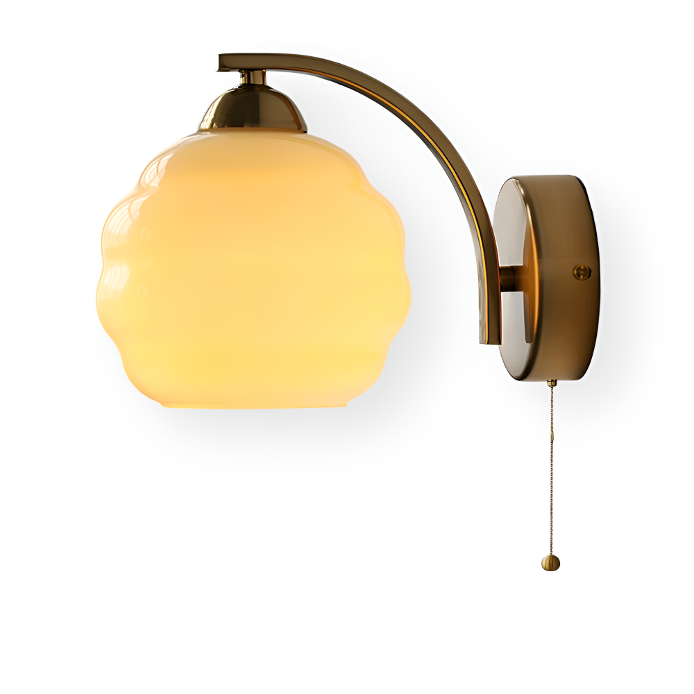 MilkyLume – Artistic Art Deco Style Wall Light in Milk Glass & Metal