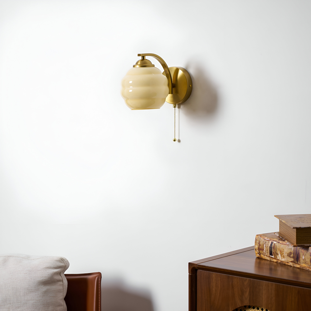 MilkyLume – Artistic Art Deco Style Wall Light in Milk Glass & Metal