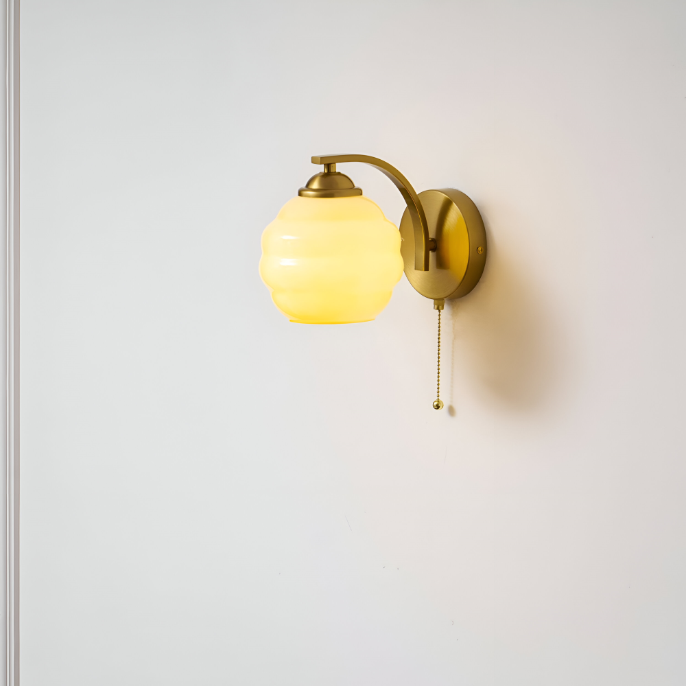 MilkyLume – Artistic Art Deco Style Wall Light in Milk Glass & Metal