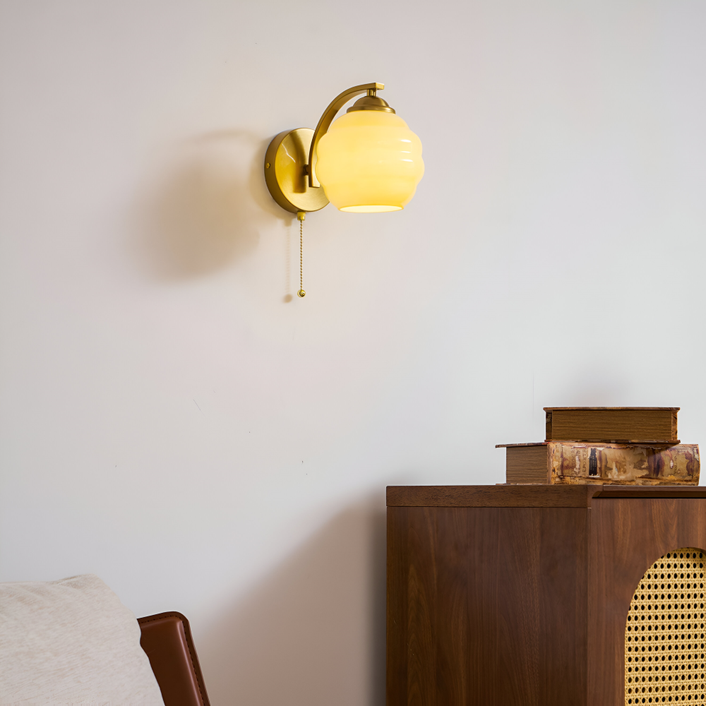 MilkyLume – Artistic Art Deco Style Wall Light in Milk Glass & Metal