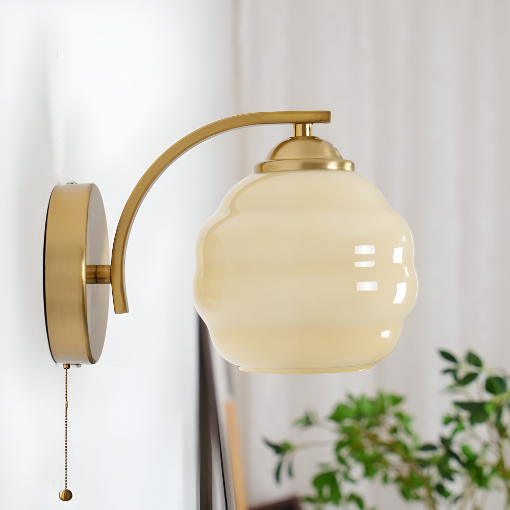 MilkyLume – Artistic Art Deco Style Wall Light in Milk Glass & Metal