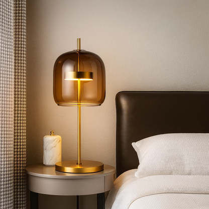 Domelia | Tischlampe mit Glaskuppel und Eisenfuß, LED inklusive, 43 cm