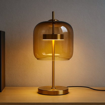 Domelia | Tischlampe mit Glaskuppel und Eisenfuß, LED inklusive, 43 cm