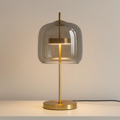 Domelia | Tischlampe mit Glaskuppel und Eisenfuß, LED inklusive, 43 cm