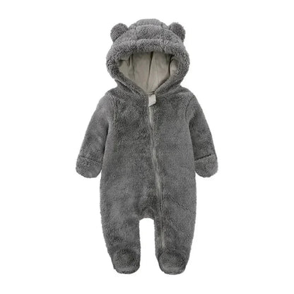 Tedmira | Tuta da neve per neonati in morbido peluche con cappuccio con orecchie da orso e cerniera