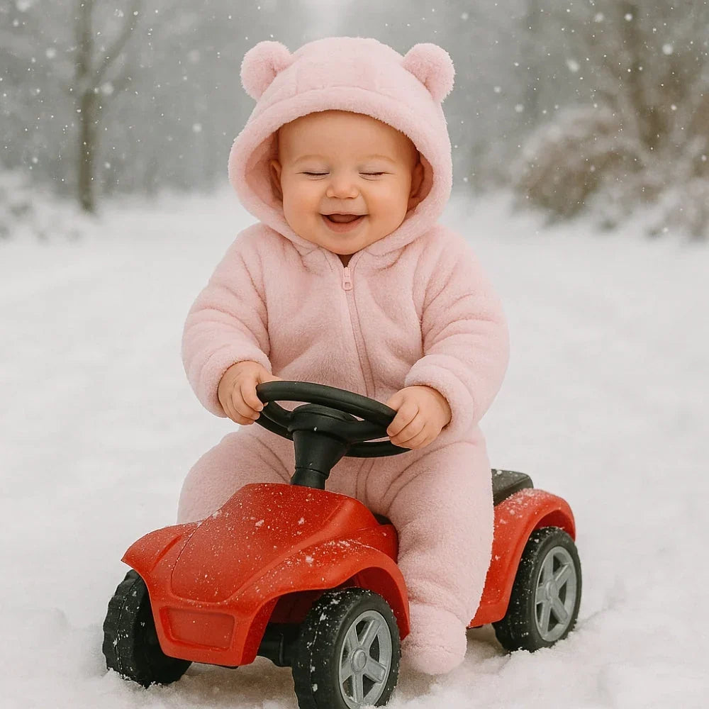 Tedmira | Tuta da neve per neonati in morbido peluche con cappuccio con orecchie da orso e cerniera