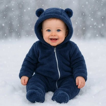 Tedmira | Tuta da neve per neonati in morbido peluche con cappuccio con orecchie da orso e cerniera