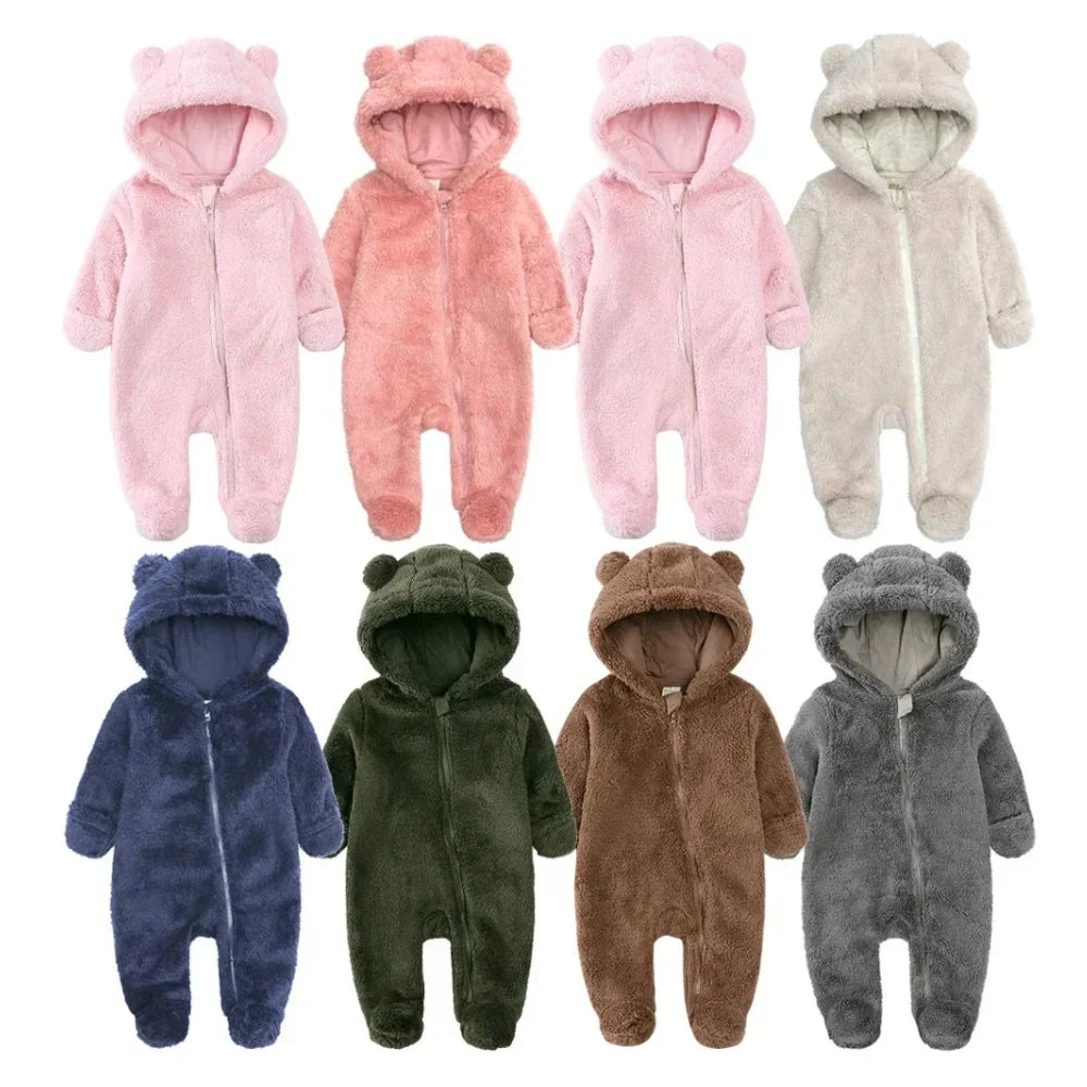 Tedmira | Tuta da neve per neonati in morbido peluche con cappuccio con orecchie da orso e cerniera