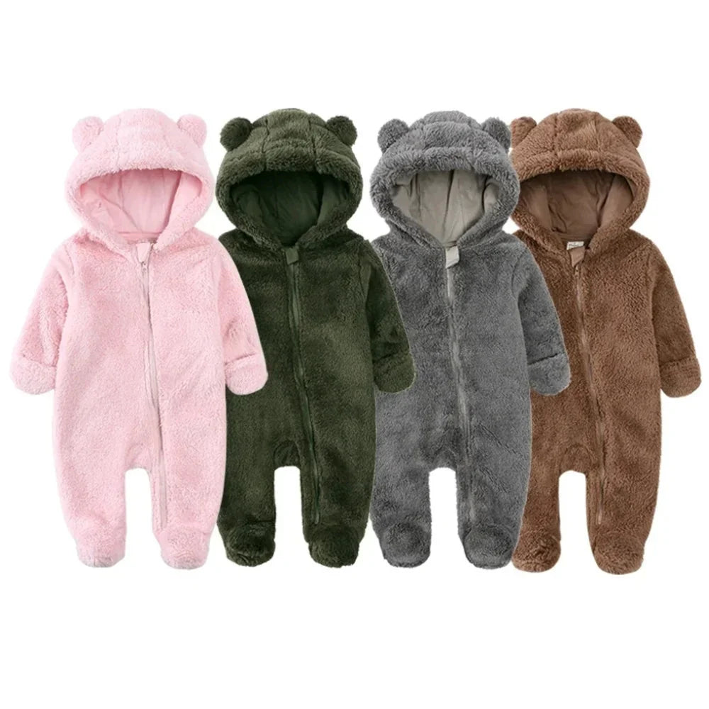 Tedmira | Tuta da neve per neonati in morbido peluche con cappuccio con orecchie da orso e cerniera